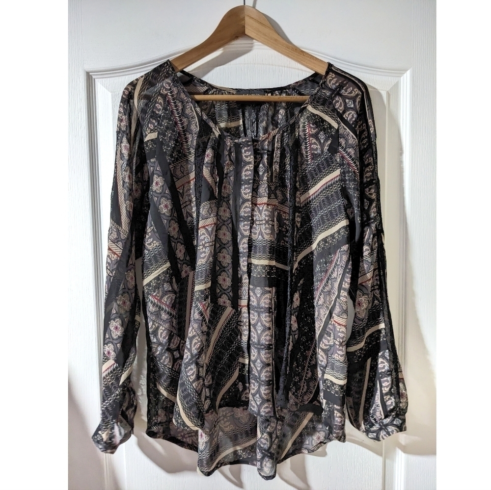 ASTR the label | Printed button down blouse with lace inset